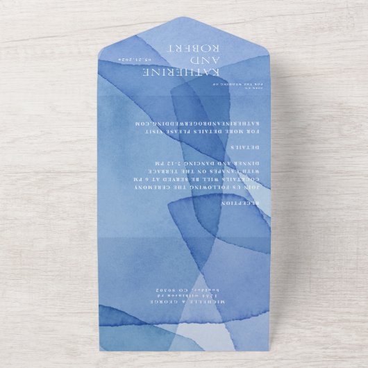 Moderne Waterverf Vormen Bruiloft All In One Uitnodiging (Buitenkant)