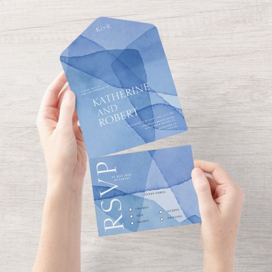 Moderne Waterverf Vormen Bruiloft All In One Uitnodiging (Afscheurbaar)