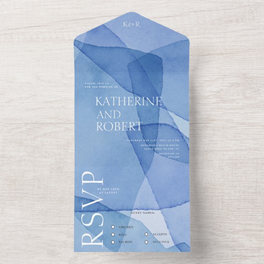 Moderne Waterverf Vormen Bruiloft All In One Uitnodiging (Binnen)