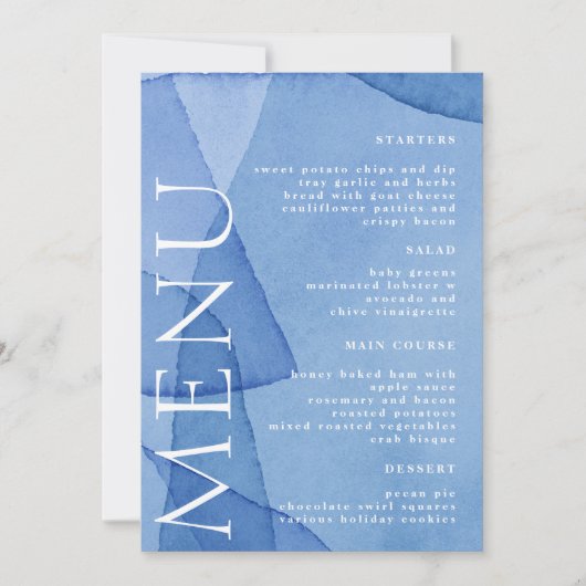 Moderne Waterverf Vormen Bruiloft Diner Menu Kaart (Voorkant)