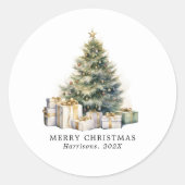 Moderne Waterverf Vrolijke Kerstboom Ronde Sticker (Voorkant)