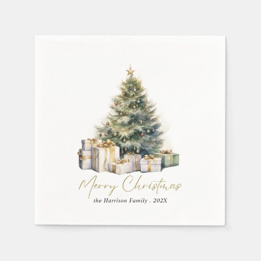 Moderne Waterverf Vrolijke Kerstboom Servet (Voorkant)