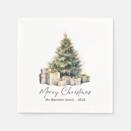 Moderne Waterverf Vrolijke Kerstboom Servet