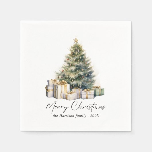 Moderne Waterverf Vrolijke Kerstboom Servet (Voorkant)