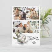 Moderne Waterverf Vrolijke Kerstmis Meerdere foto Feestdagenkaart (Staand voorkant)