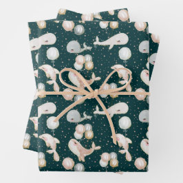 Moderne Waterverf walvis dolfijnballon marineblauw Inpakpapier Vel