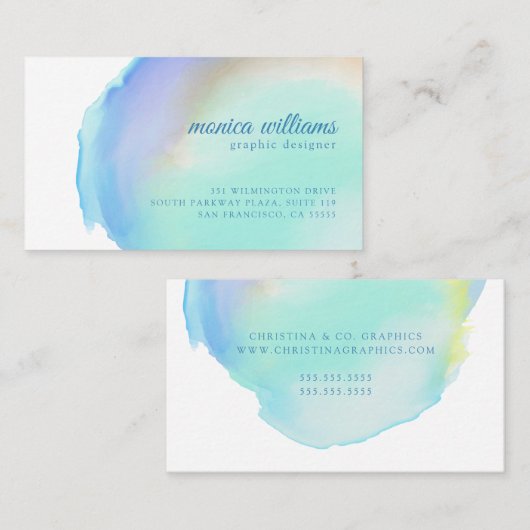 Moderne Waterverf was blauw en groen Visitekaartje (Voorkant / Achterkant)
