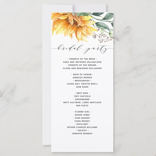 Moderne Waterverf-weddenschap tussen zonnebloemen (Achterkant)