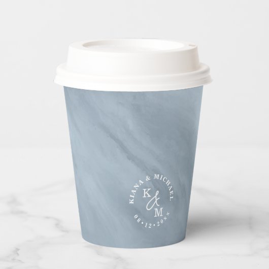 Moderne Waterverf Wedding Dusty Blue ID816 Papieren Bekers (Voorkant)