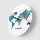 Moderne Waterverf Wereldkaart blauw groen Ronde Klok (Hoek)