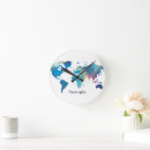 Moderne Waterverf Wereldkaart blauw groen Ronde Klok (Huis)