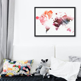 Moderne Waterverf Wereldkaart Canvas Afdruk