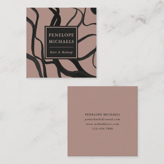 Moderne Waterverf wervelt Roos en zwart Vierkante Visitekaartje (Voorkant / Achterkant)