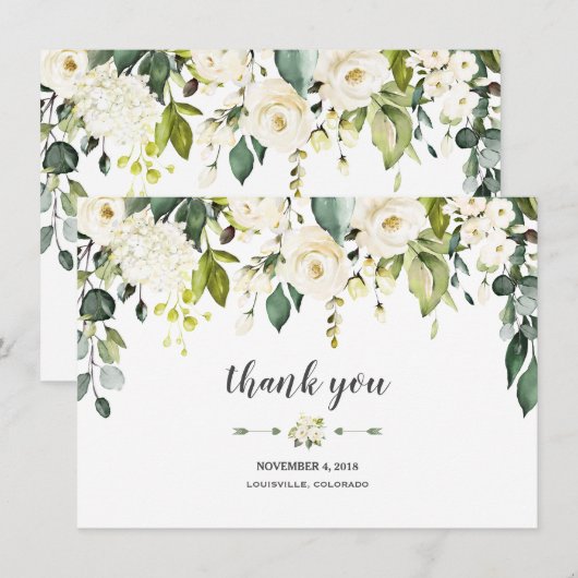 Moderne Waterverf White Floral Wedding Bedankt (Voorkant / Achterkant)