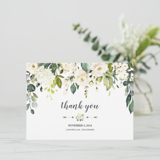 Moderne Waterverf White Floral Wedding Bedankt (Staand voorkant)