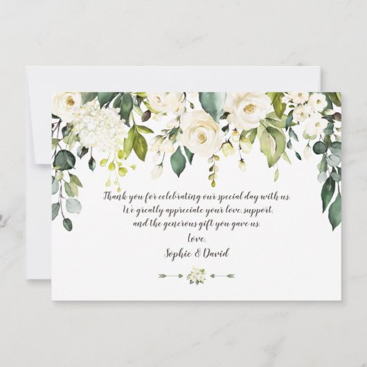 Moderne Waterverf White Floral Wedding Bedankt (Achterkant)