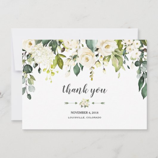 Moderne Waterverf White Floral Wedding Bedankt (Voorkant)