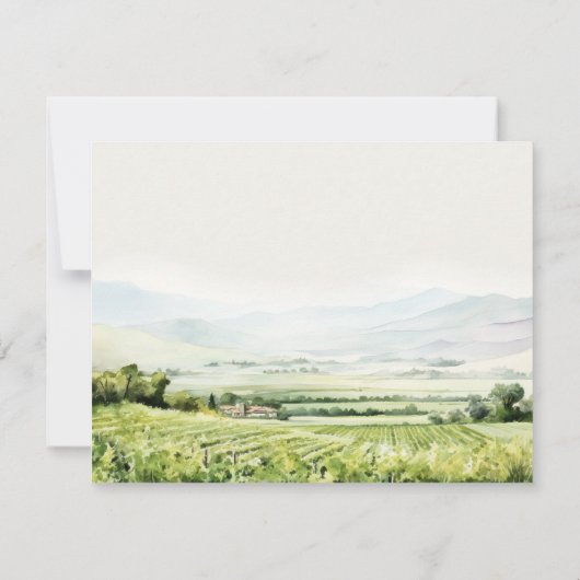 Moderne Waterverf Wijngaard Landschapsbruiloft RSVP Kaartje (Achterkant)