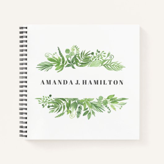 Moderne Waterverf wild beadow green foliage Notitieboek (Voorkant)