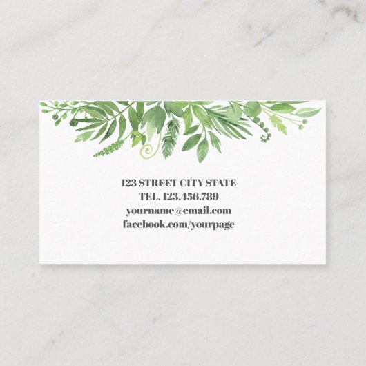 Moderne Waterverf wild beadow green foliage Visitekaartje (Achterkant)