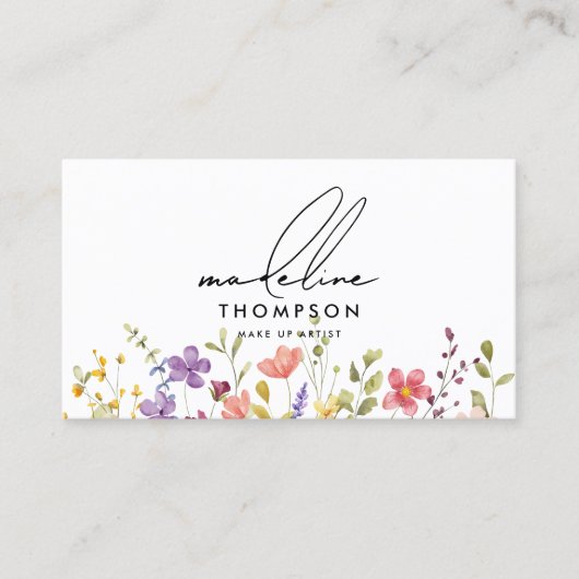 Moderne Waterverf Wild Floral QR Code Visitekaartje (Voorkant)