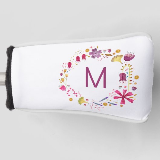 Moderne Waterverf Wild Flower Monogram Golfheadcover (Voorkant)