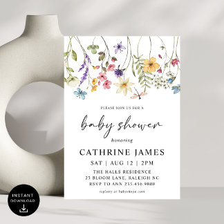 Moderne Waterverf Wildbloemen Bloemen Bloemen Baby Kaart