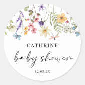 Moderne Waterverf Wildbloemen Bloemen Bloemen Baby Ronde Sticker (Voorkant)