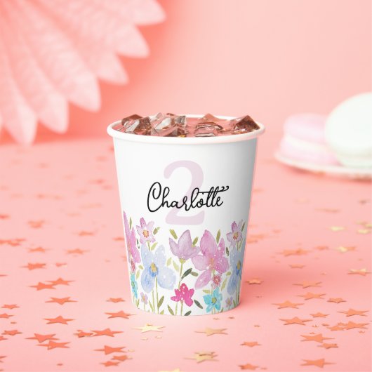Moderne Waterverf Wildbloemen monogrammen Papieren Bekers (Insitu)
