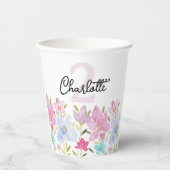 Moderne Waterverf Wildbloemen monogrammen Papieren Bekers (Voorkant)