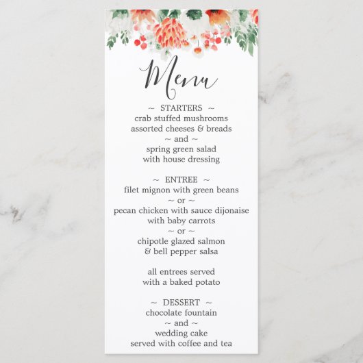Moderne Waterverf Wildbloemen Trendy Floral Menu (Voorkant)