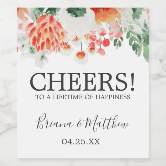 Moderne Waterverf Wildbloemen Trendy Floral Wine L Wijn Etiket (Enkel label)