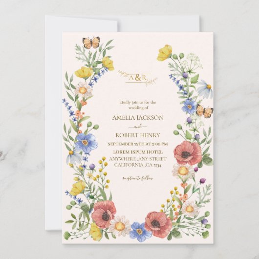 Moderne waterverf wilde bloem Boho bruiloft Kaart (Voorkant)