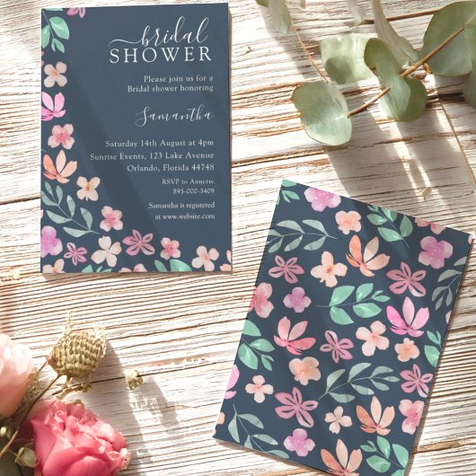 Moderne Waterverf Wilde Bloem Bruiloftsborrel Kaart