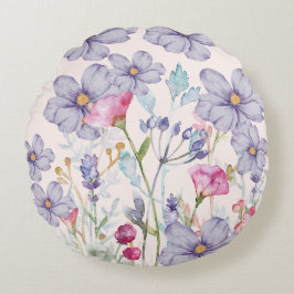 Moderne waterverf wilde bloemen Roze Rond Kussen