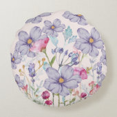 Moderne waterverf wilde bloemen Roze Rond Kussen (Achterkant)