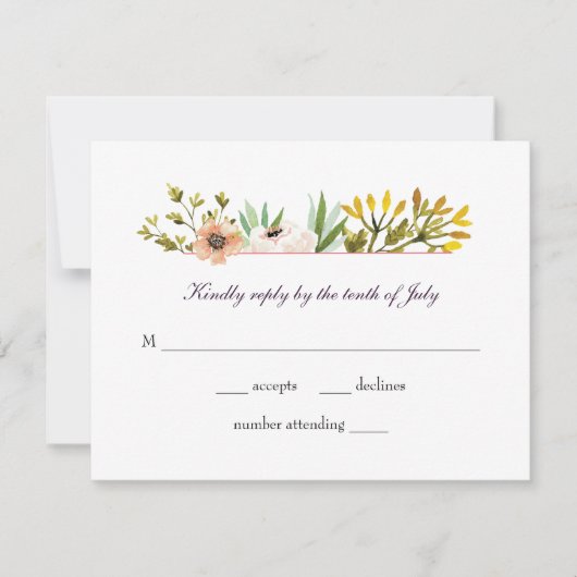 Moderne Waterverf wilde bloemen RSVP Kaartje (Voorkant)