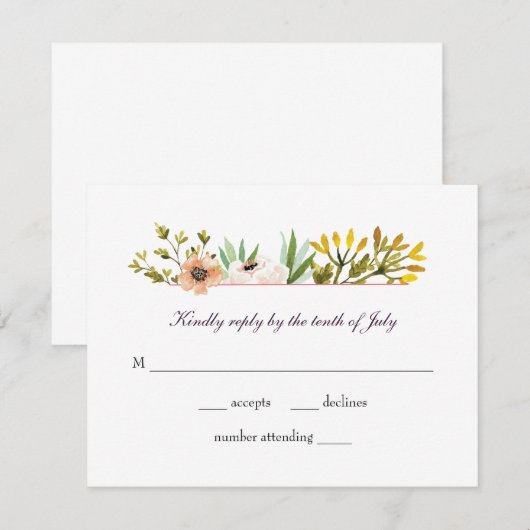 Moderne Waterverf wilde bloemen RSVP Kaartje (Voorkant / Achterkant)