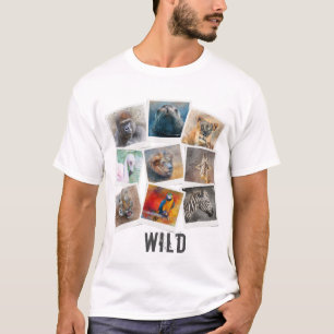 Moderne Waterverf Wilde Dier Fotolijst Collage T-shirt