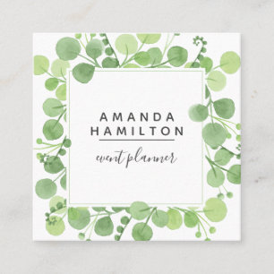 Moderne Waterverf wilde weide groen loof Vierkante Visitekaartje