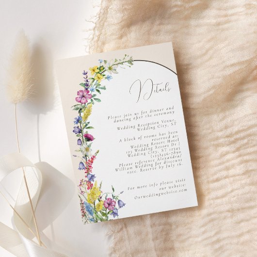Moderne Waterverf Wildflower Arch Bruiloft Details Informatiekaartje
