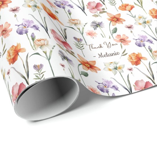 Moderne Waterverf Wildflower bloemenpatroon Cadeaupapier (Rol Hoek)