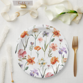 Moderne Waterverf Wildflower bloemenpatroon Papieren Bordje