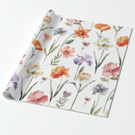 Moderne Waterverf Wildflower Botanische Bloemen Cadeaupapier