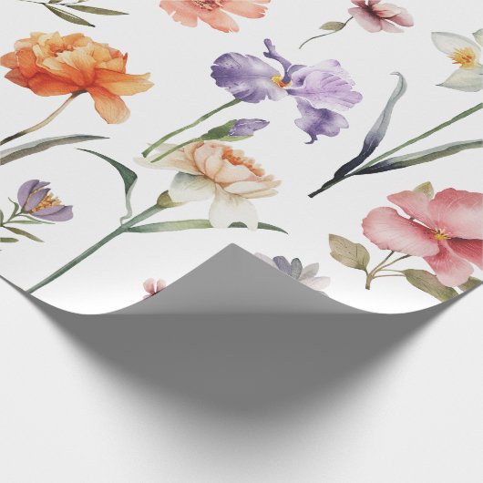 Moderne Waterverf Wildflower Botanische Bloemen Cadeaupapier (Hoek)
