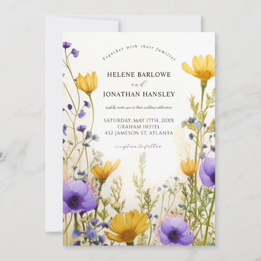 Moderne Waterverf Wildflower Elegant Bruiloft Kaart (Voorkant)