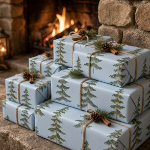 Moderne waterverf winter dennenboom lichtblauw cadeaupapier