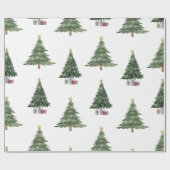 Moderne Waterverf Winter Groene Boom Kerstmis Cadeaupapier (Vlak)
