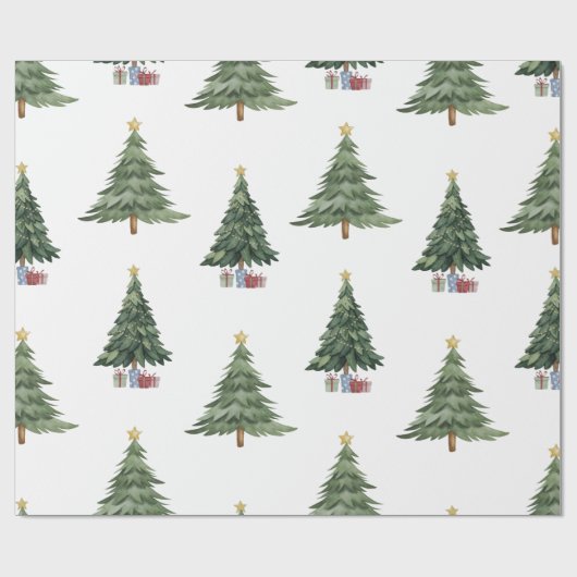 Moderne Waterverf Winter Groene Boom Kerstmis Cadeaupapier (Vlak)