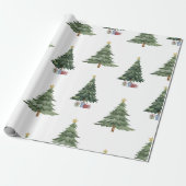 Moderne Waterverf Winter Groene Boom Kerstmis Cadeaupapier (Uitgerold)